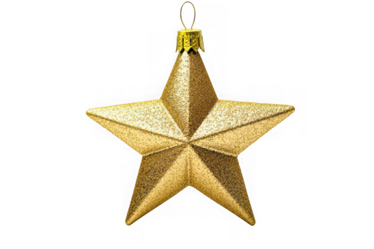 Golden christmas star ornament decoration festive holiday season celebration design element isolated on transparent background