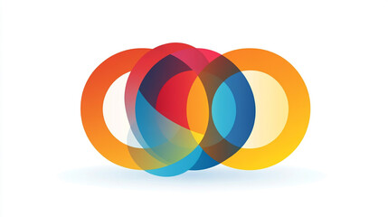 Venn diagram vector icon with colored circles overlapping on a white background, a symbol of communication and integration in marketing or design concepts.