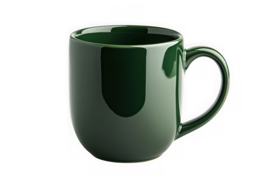 High-resolution green ceramic coffee mug, tea cup, drinkware, kitchenware, tableware, and hot beverage container stock image isolated on transparent background