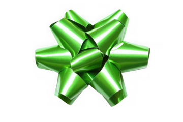 Shiny green christmas bow decoration, holiday present ribbon, gift wrap embellishment, celebration accessory, festive ornament isolated on transparent background