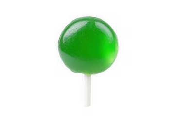 Green lollipop candy sweet treat confectionery sugar delicious tasty round ball stick isolated on transparent background