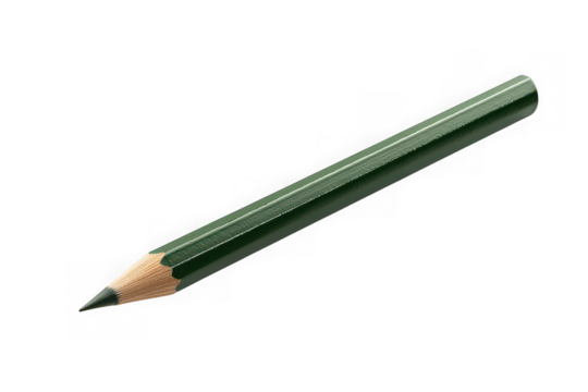 Detailed macro photo of a green hexagonal pencil with graphite tip for drawing and writing, stationery supply, isolated on transparent background - Powered by Adobe
