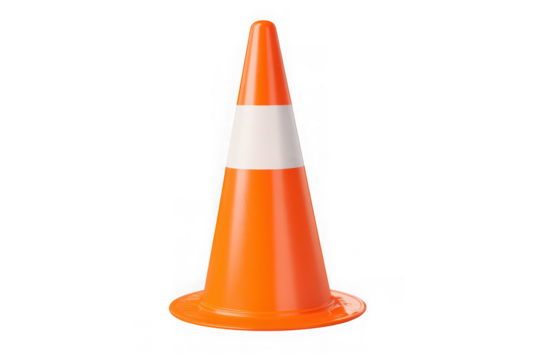 Orange traffic cone vector illustration, construction cone, safety cone, road cone, pylon isolated on transparent background