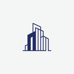 Fototapeta premium Minimalist logo featuring geometric skyscraper shapes. Clean, modern, and perfect for architecture, real estate, or urban branding.