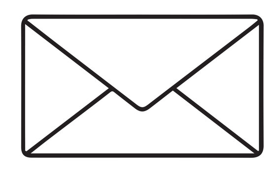 A minimalist black outline icon of a simple sealed envelope is centered on a white background, representing mail or communication.
