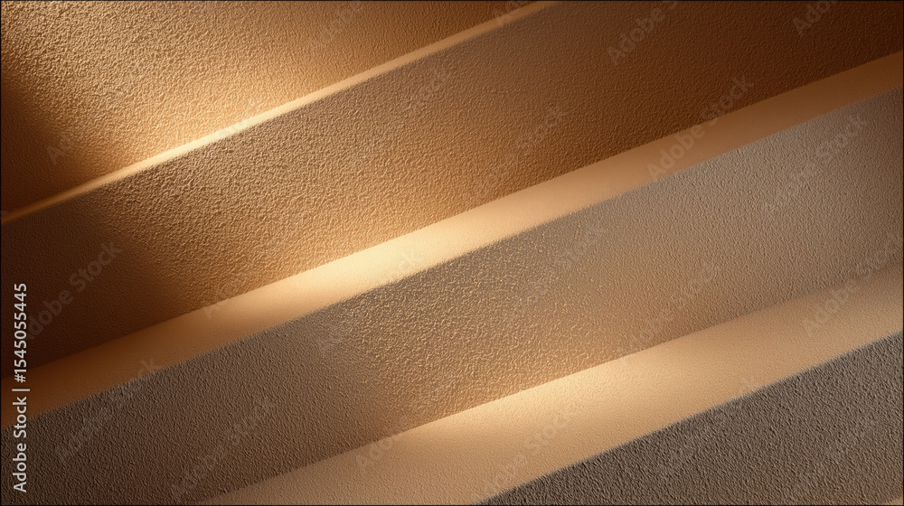 Aufkleber Natural textured wall in studio setting features warm lighting and geometric patterns, creating serene and artistic atmosphere. interplay of light and shadow enhances texture