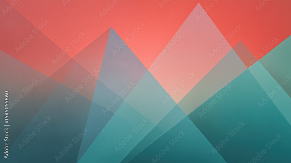 Poster series of overlapping triangles in soft coral and teal hues create modern abstract design, evoking s