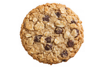 Delicious oatmeal chocolate chip cookie freshly baked dessert food photography sweet treat isolated on transparent background