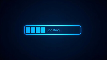 Glowing Blue Progress Bar with Updating Text on Dark Background.