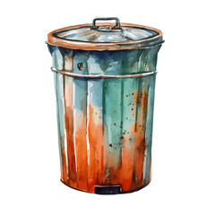 Industrial Trash Bin, watercolor illustration vector, isolated on a white background.