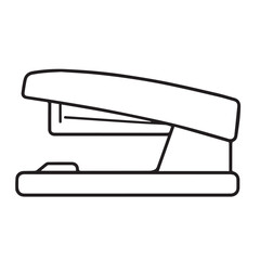 A simple black outline vector icon of a stapler, showing its sleek, functional form, is centered on a white background.
