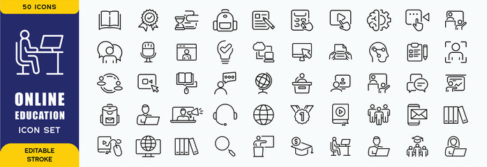 Online education line icons collection. Big UI icon set in a flat design. Thin outline icons pack. Vector illustration EPS10