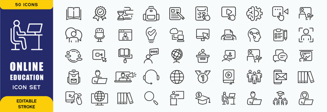 Online education line icons collection. Big UI icon set in a flat design. Thin outline icons pack. Vector illustration EPS10
