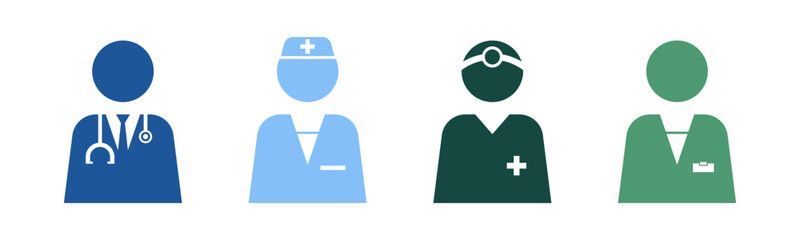 Doctor, Nurse, Surgeon and Pharmacist icon set vector illustration.