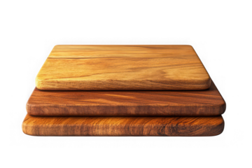 Stack of wooden cutting boards butcher block food preparation serving boards kitchen utensils isolated on transparent background