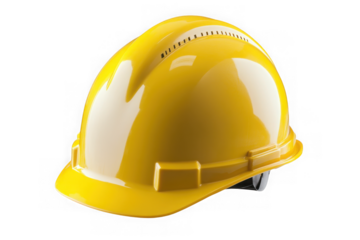 Yellow construction hard hat safety helmet head protection gear equipment engineer builder worker isolated object png, perfect for your projects isolated on transparent background