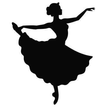 woman in &Eacute;chapp&eacute; feet moving apart dance pose, A striking silhouette of a ballerina in a dynamic mid-air pose.