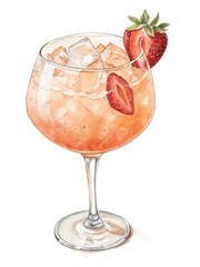 Refreshing Strawberry Cocktail in a Stemmed Glass with Ice