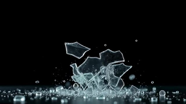Shattered Glass Abstract Explosion of Broken Fragments on Black Background