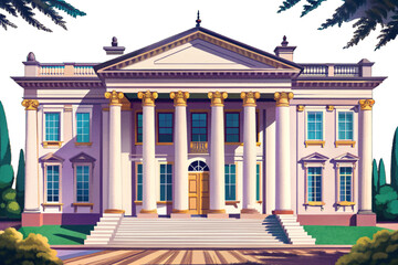 Obraz premium neo classical building with grand pillars and symmetrical architecture vector perfect for history themes, academic institutions, or government landmarks