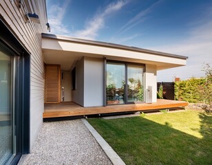 modern house extension with aluminum veranda exterior view