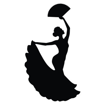 black silhouette flamenco dancer with fan clip art preview