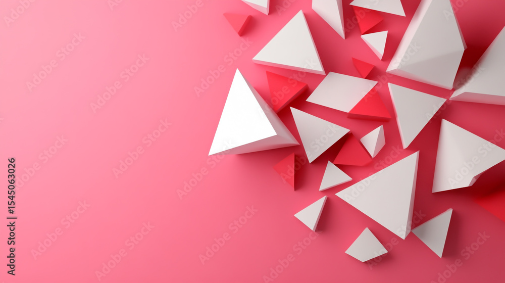 Aufkleber white and red triangles on a pink background with copy space for text.