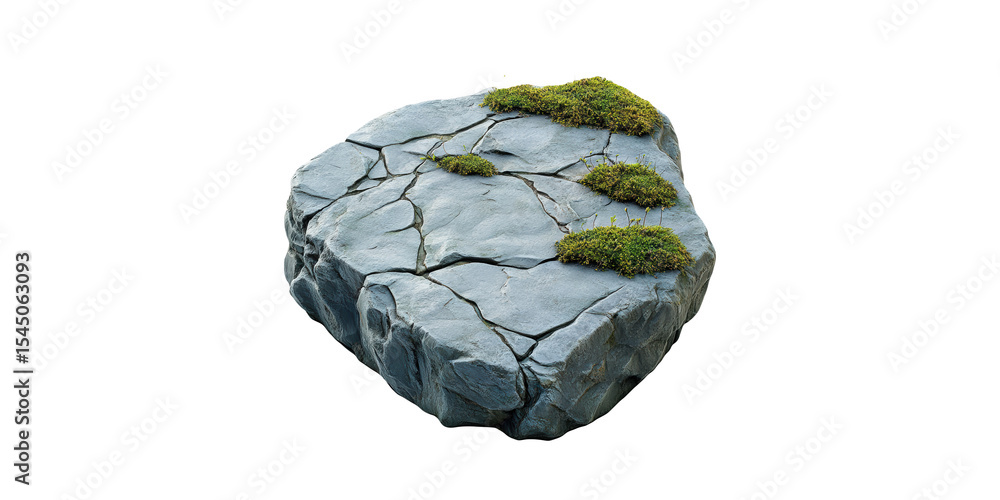 Poster large stone with moss patches. natural element for landscaping and design isolated on transparent ba