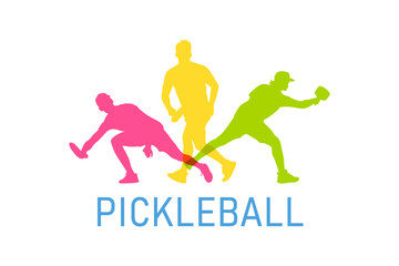 Vibrant Men's Pickleball Illustration in Bright Colors, colorful vector editable pickleball player poses for any graphic background