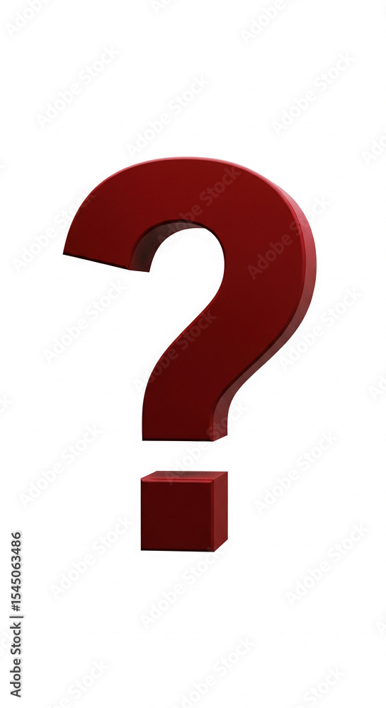 Poster red 3d question mark on white background, symbolizing inquiry, uncertainty, or need for information,
