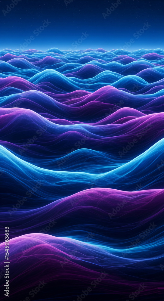 Poster abstract image of flowing blue and purple waves under a dark night sky, suggesting a calming, ethere