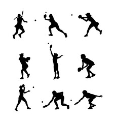Female Pickleball Player Silhouettes � 9 Sporty Vector Poses, Dynamic Set of Women�s Pickleball Action Silhouettes for Creative Use