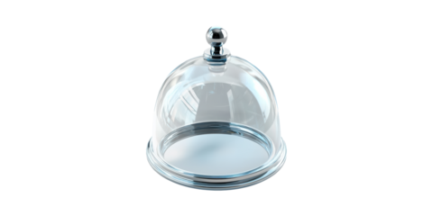 Glass cake dome with elegant metallic trim isolated on transparent background