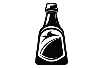 Black silhouette bottle with sailing ship on label, vintage maritime branding element