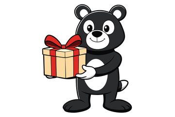 Cartoon bear joyfully presents a colorful gift box, ready to celebrate a special occasion
