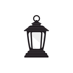 Fototapeta premium A black stylized lantern on a white backdrop is presented, suggesting concepts of light, guidance, and classic design, as a decorative element with copy space.