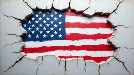 American Flag Breaking Through Wall