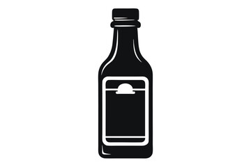Black silhouette of a classic bottle with label and cap detailed icon