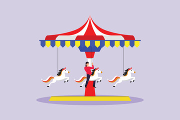 Holiday at the rides Concept. Colored flat vector illustration isolated