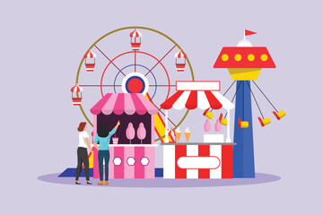 Holiday at the rides Concept. Colored flat vector illustration isolated