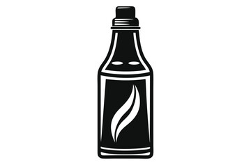 Black and White Graphic of Bottle with Label and Decorative Flame Image