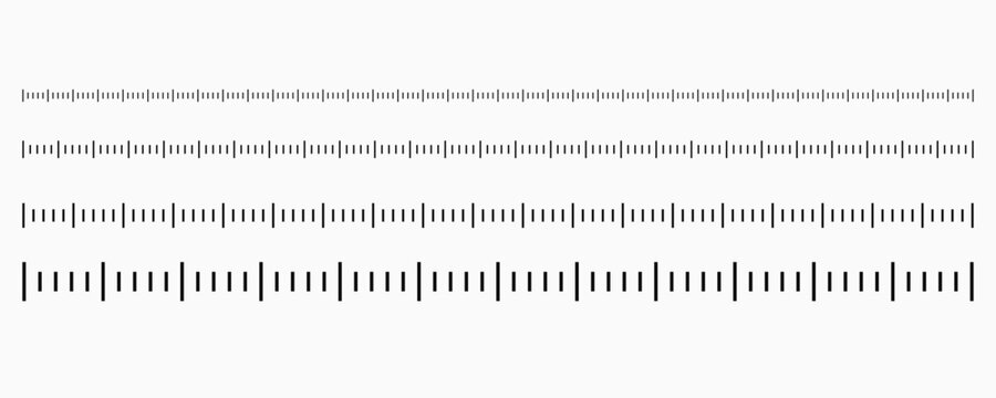 Markup for rulers in different scales isolated on white background. Measuring scale set. Ruler for comparing sizes of objects.