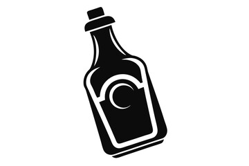Stylized Black Silhouette of a Liquor Bottle with Stopper and Label Detail