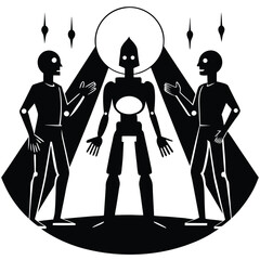 a minimalist silhouetted scene of three abstract