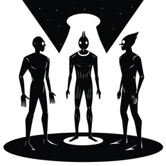 a minimalist silhouetted scene of three abstract