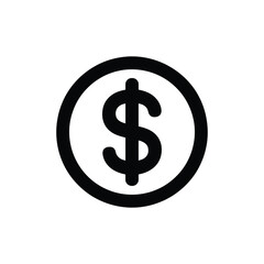 black dollar symbol inside circle on white background representing finance, currency, business, economy, banking, and wealth concept