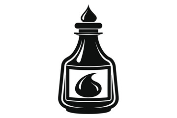 Black Silhouette of a Decorative Bottle with Label Showing Liquid Drop Icon