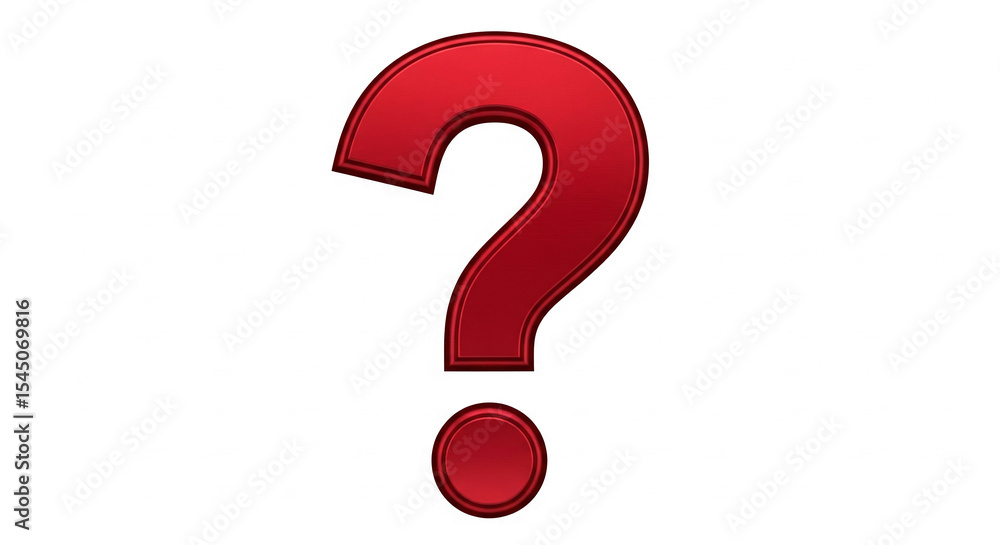 Poster red question mark, bold 3d design on white background, symbolizes inquiry, uncertainty, question, an