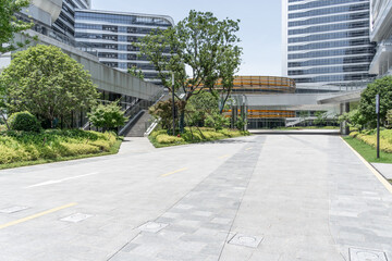 empty floor with modern office building