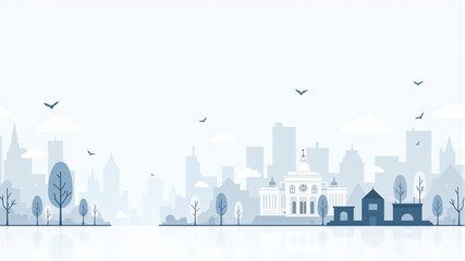 Cityscape with Skyscrapers and Trees in Soft Blue Tones